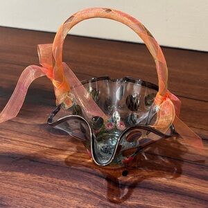 Mackenzie Childs Maxine Circus Collection Hand-painted Glass Basket